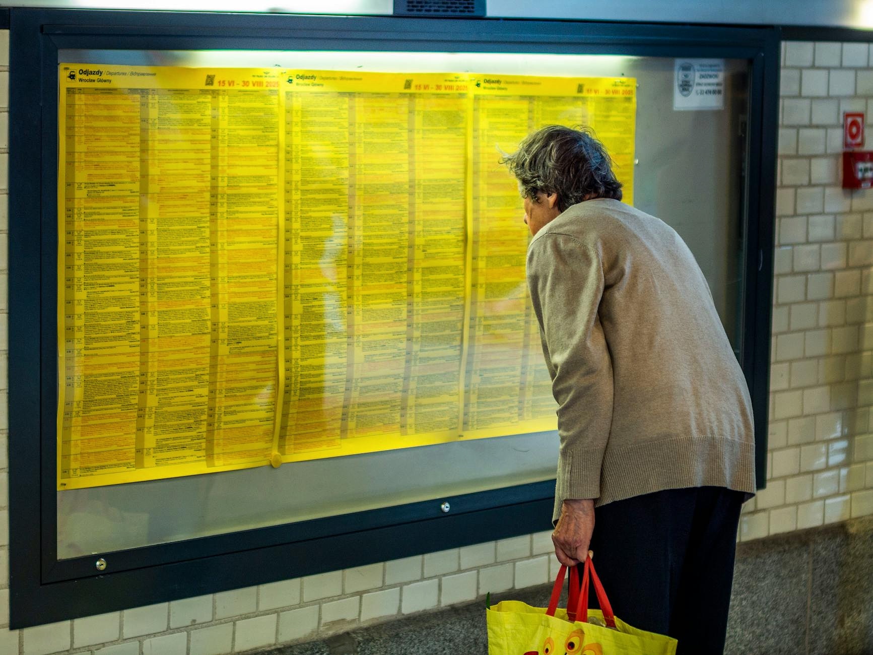 Close-up of a train timetable board in Austria